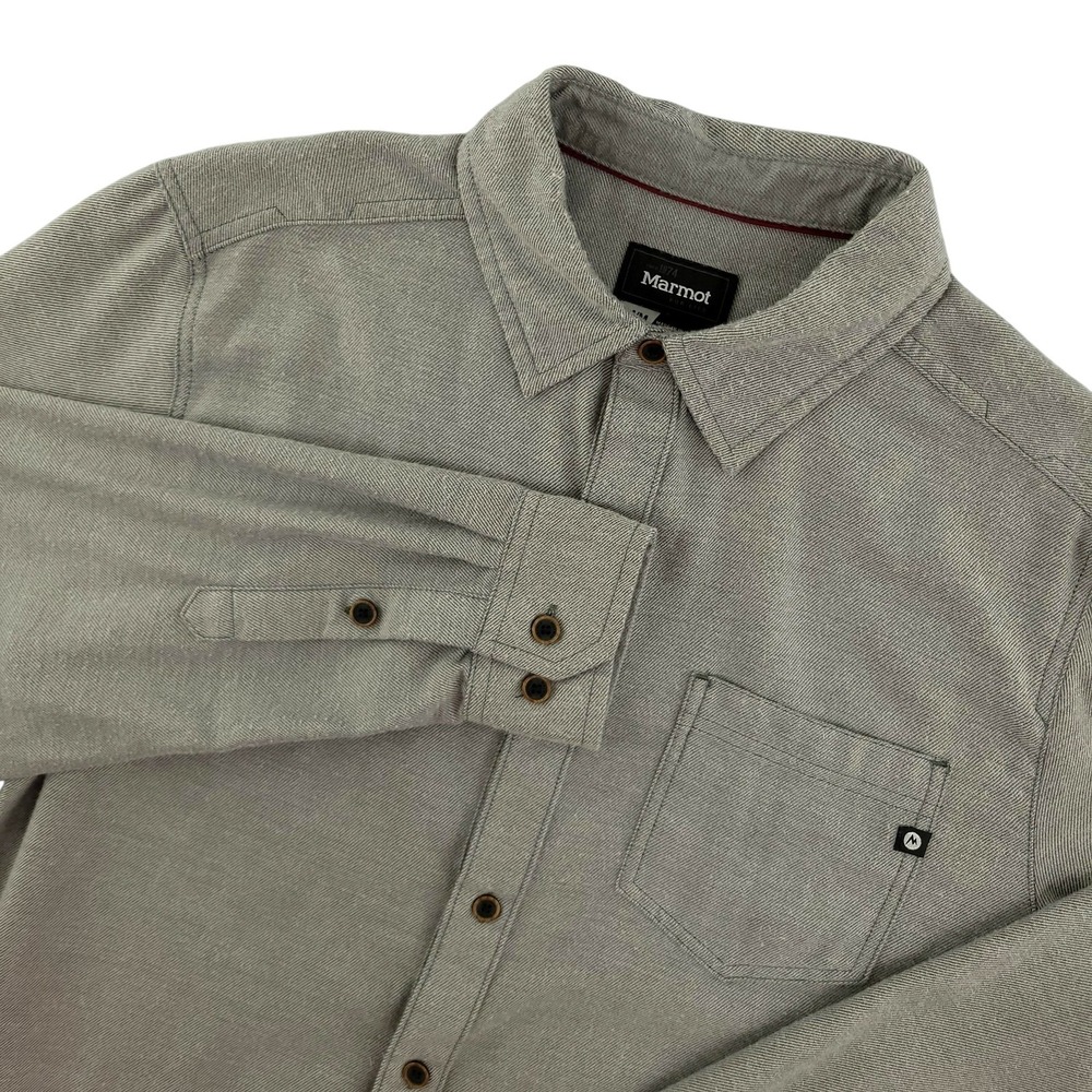 Marmot Flannel Shirt Mens M Gray Solid Long Sleeve Button Up Twill Outdoor